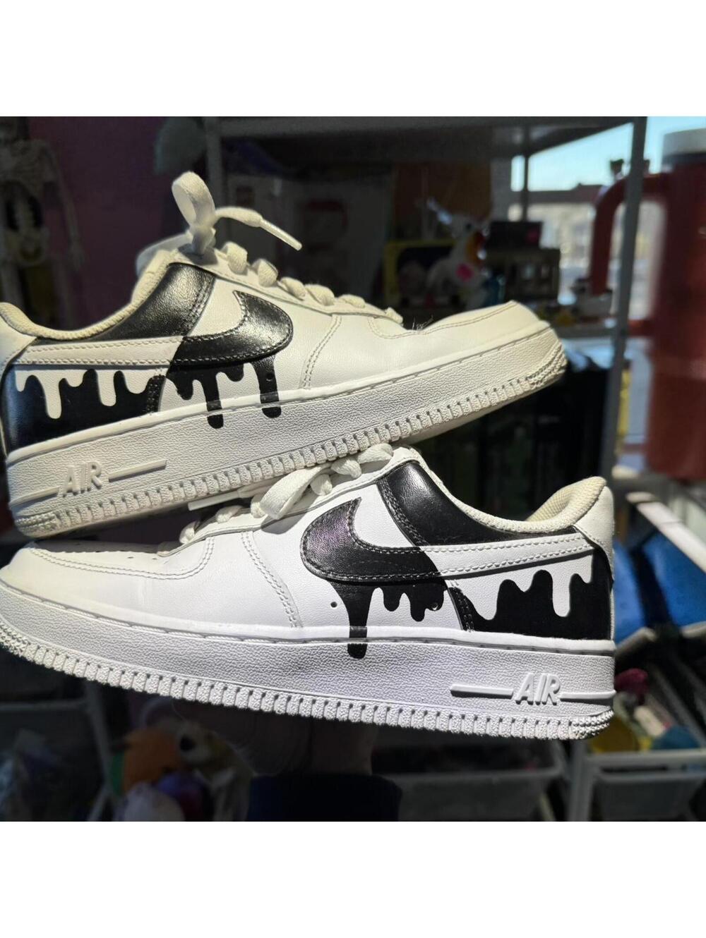 Nike Air Force one women’s sneakers with black drip paint size 6